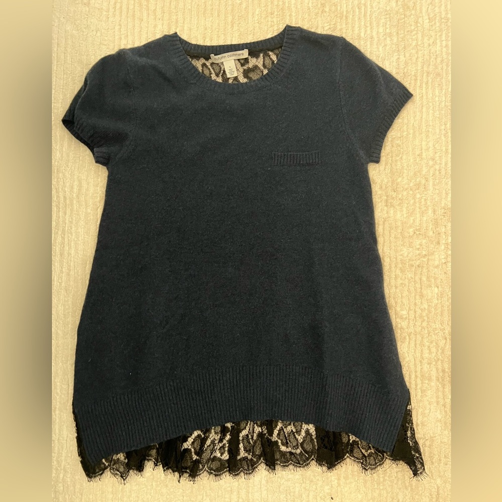Autumn Cashmere women’s short sleeve sweater with lace back